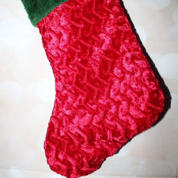 Red & Green Plush Christmas Stocking 16" X 9" - Picture 4 of 5